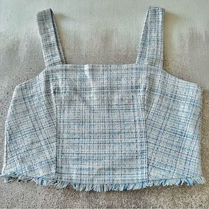 NEW Guess Blue & White Plaid Tweed Crop Top